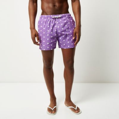 Purple star print swim shorts